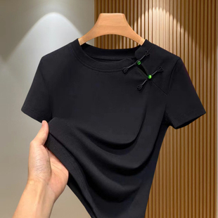 新中式国风短袖T恤女2024新款夏季盘扣镂空圆领设计时尚气质上衣