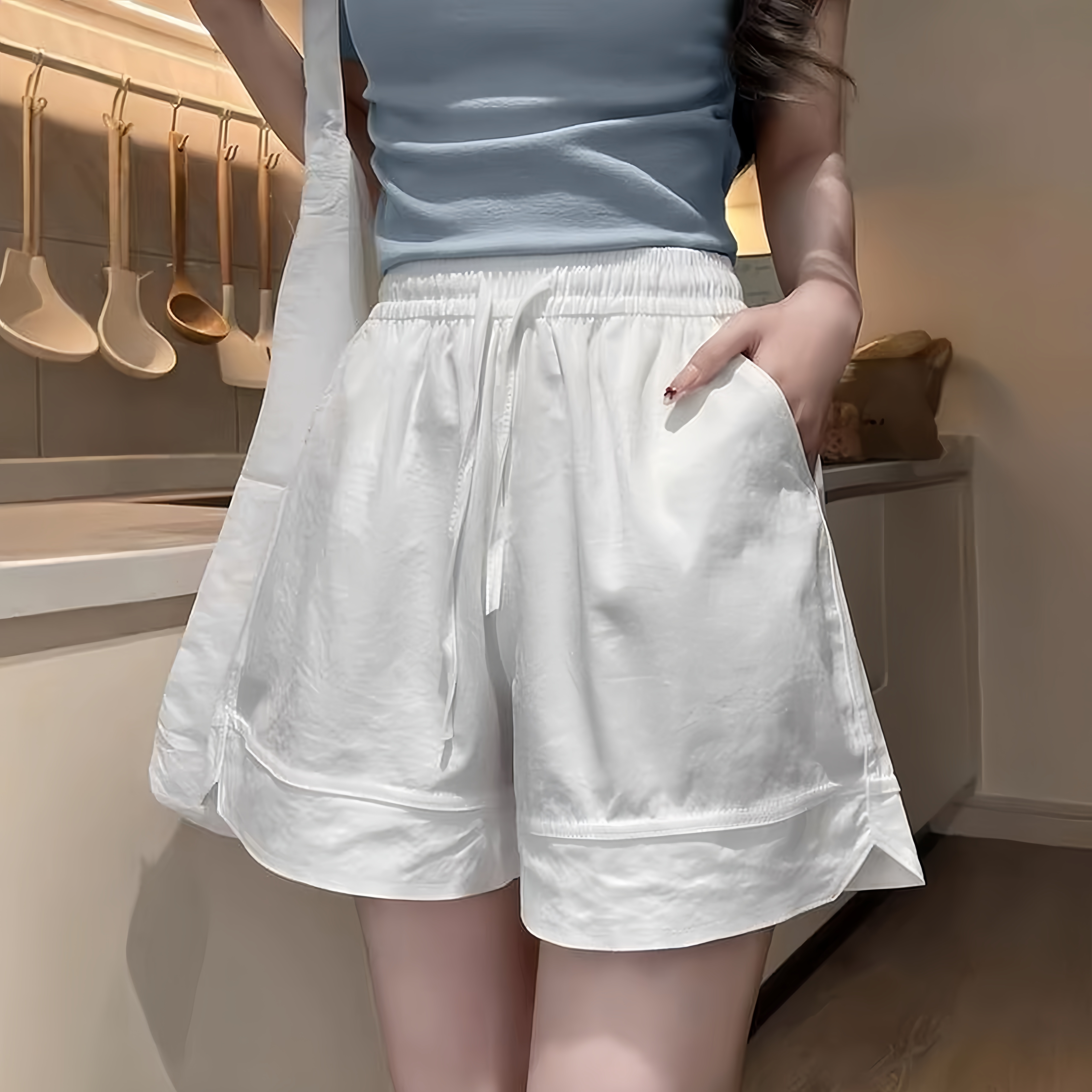2025夏季新款显瘦百搭凉感透气纯色宽松薄款韩版开叉山本短裤女