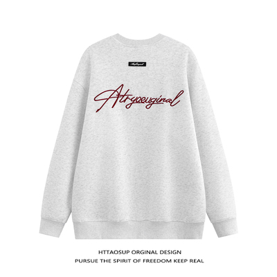 花体刺绣LOGO圆领卫衣春秋季美式