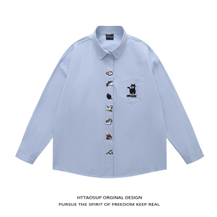 外套 男女日系趣味cleanft显白小猫刺绣衬衫 HTTAOSUP2025春季 新款