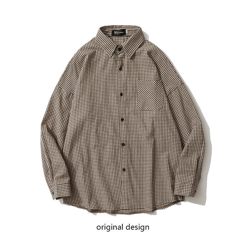 长袖衬衫男格子设计感痞帅外套潮