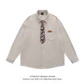 衬衫 HTTAOSUP美式 复古港风灯芯绒情侣条纹男女领带秋华夫格长袖