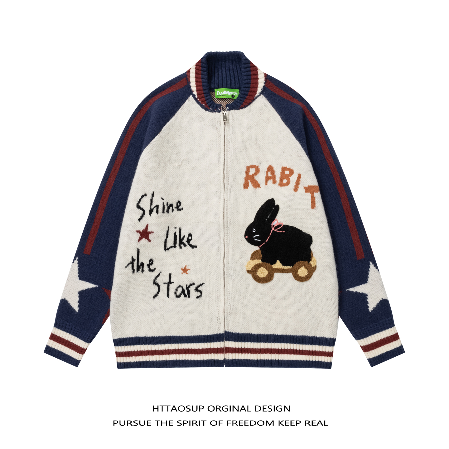 美式卡通兔子字母提花针织毛衣