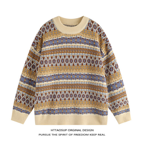 HTTAOSUP日系复古港风费尔岛情侣针织毛衣男#我又为何偏偏喜欢你