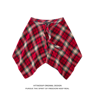 HTTAOSUP红色不规则格子屁帘腰带女装饰环布腰带叠穿神器下摆潮男