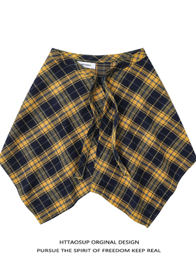 HTTAOSUP彩色黄色格子屁帘女一片式系带黄格藏肉神器男下摆男生衫