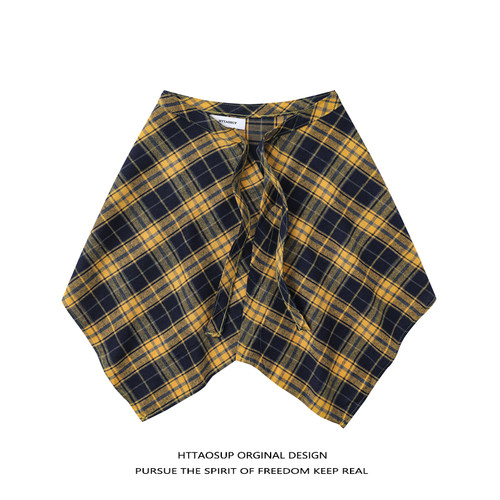 P彩色黄色格子屁帘女一片式系带