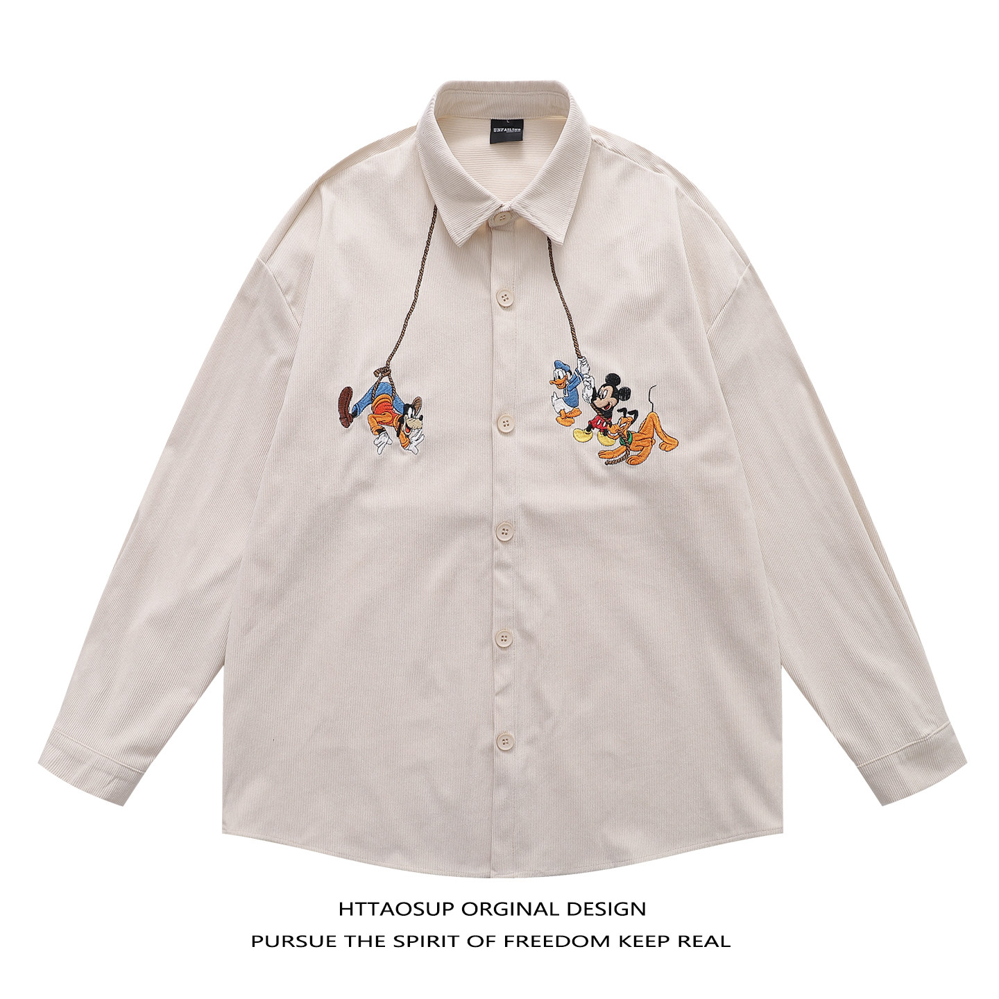 HTTAOSUP日系复古卡通刺绣灯芯绒长袖衬衫男女宽松百搭休闲衬衣秋,男装,衬衫,淘宝优惠券,粉丝福利购,淘宝优惠卷