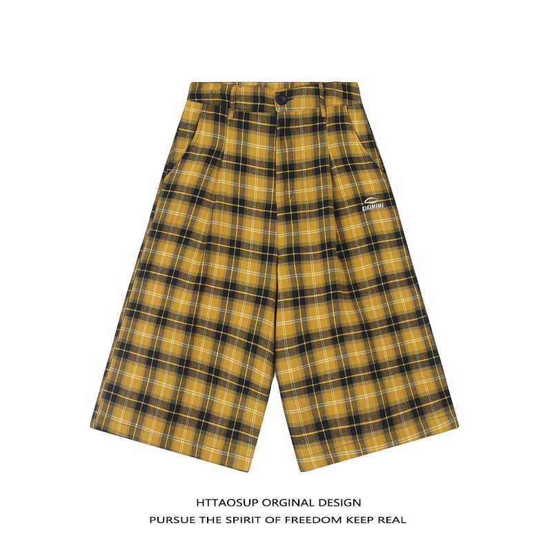 HTTAOSUP美式复古格纹休闲直筒刺绣透气短裤女宽松百搭夏季沙滩裤,女装/女士精品,休闲裤,淘宝优惠券,粉丝福利购,淘宝优惠卷