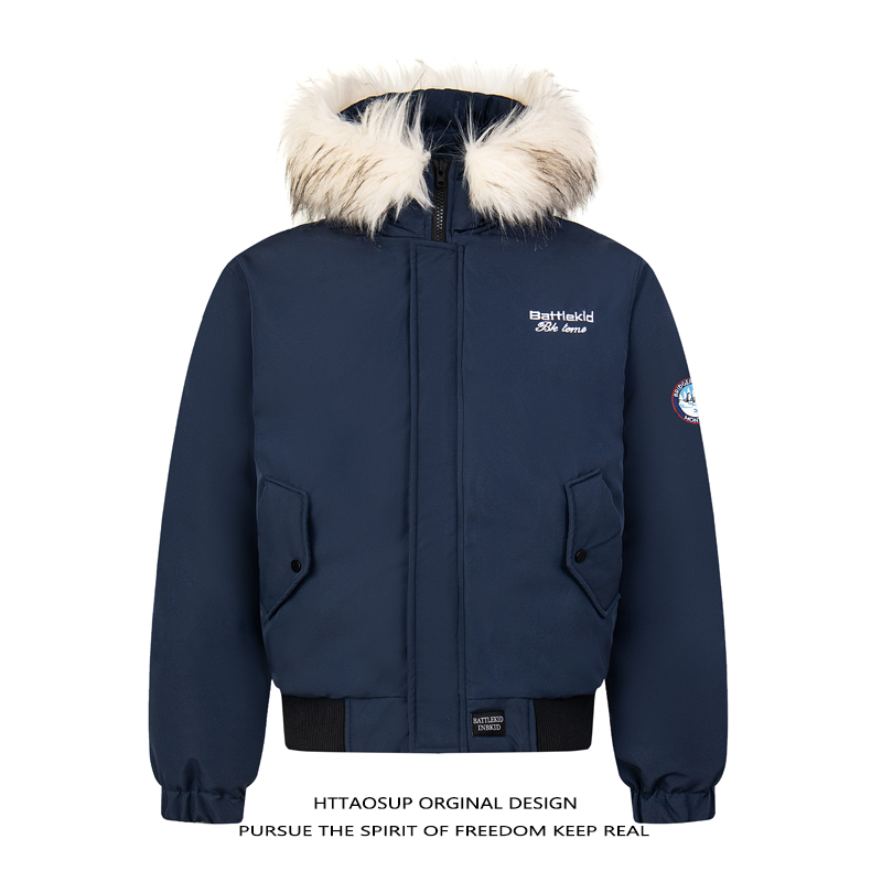 美式复古工装毛领连帽棉服外套