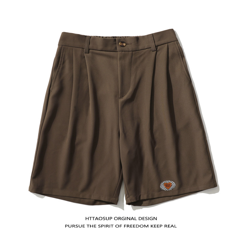 HTTAOSUP日系复古绣标垂感西装短裤男女夏季街头宽松休闲五分裤潮,男装,休闲裤,淘宝优惠券,粉丝福利购,淘宝优惠卷