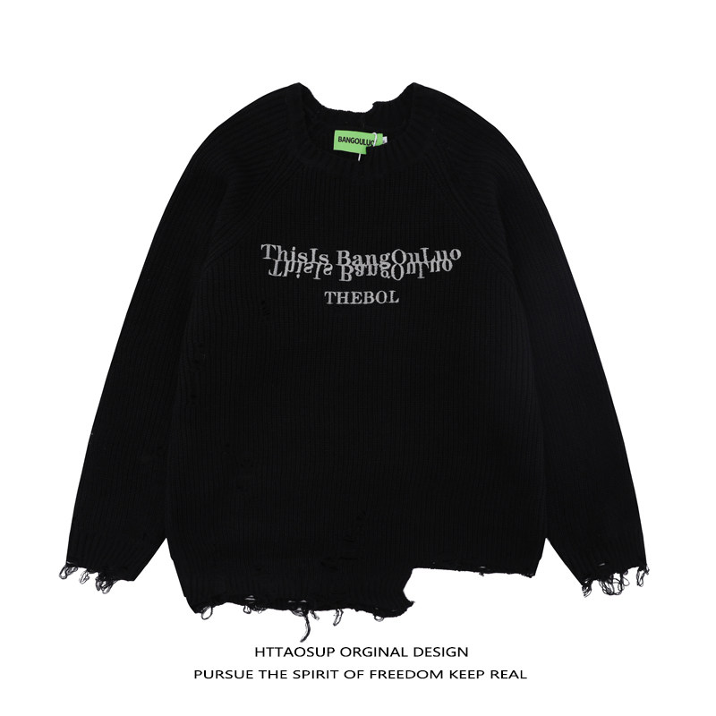 国潮美式不规则破坏感毛衣针织衫