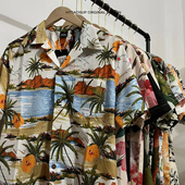 花衬衫 HTTAOSUP古着bkpp德同款 他泰国短袖 男女夏威夷bf古巴领衬衣