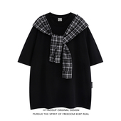 男T假两件半袖 HTTAOSUP美式 潮牌阳光干净男生穿搭T恤cleanfit短袖