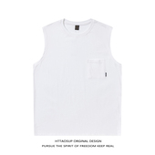 HTTAOSUP纯棉背心男女夏季 潮牌宽松百搭口袋运动无袖 t恤潮流坎肩