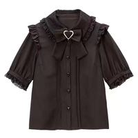 Japanese-style sweet and cute dream outlook, black and pink, cute girl, long-sleeved shirt, top, skirt, bow set thumbnail 4