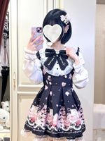 Afternoon tea Japanese-style mass-produced sweet and cute printed doll collar spliced navy style lace long-sleeved dress op thumbnail 7