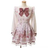 Afternoon tea Japanese-style mass-produced sweet and cute printed doll collar spliced navy style lace long-sleeved dress op thumbnail 3