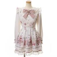 Afternoon tea Japanese-style mass-produced sweet and cute printed doll collar spliced navy style lace long-sleeved dress op thumbnail 2