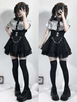Japanese girlish mass-produced lace cape, detachable sleeve shirt, top, beaded chain skirt, subculture set thumbnail 5