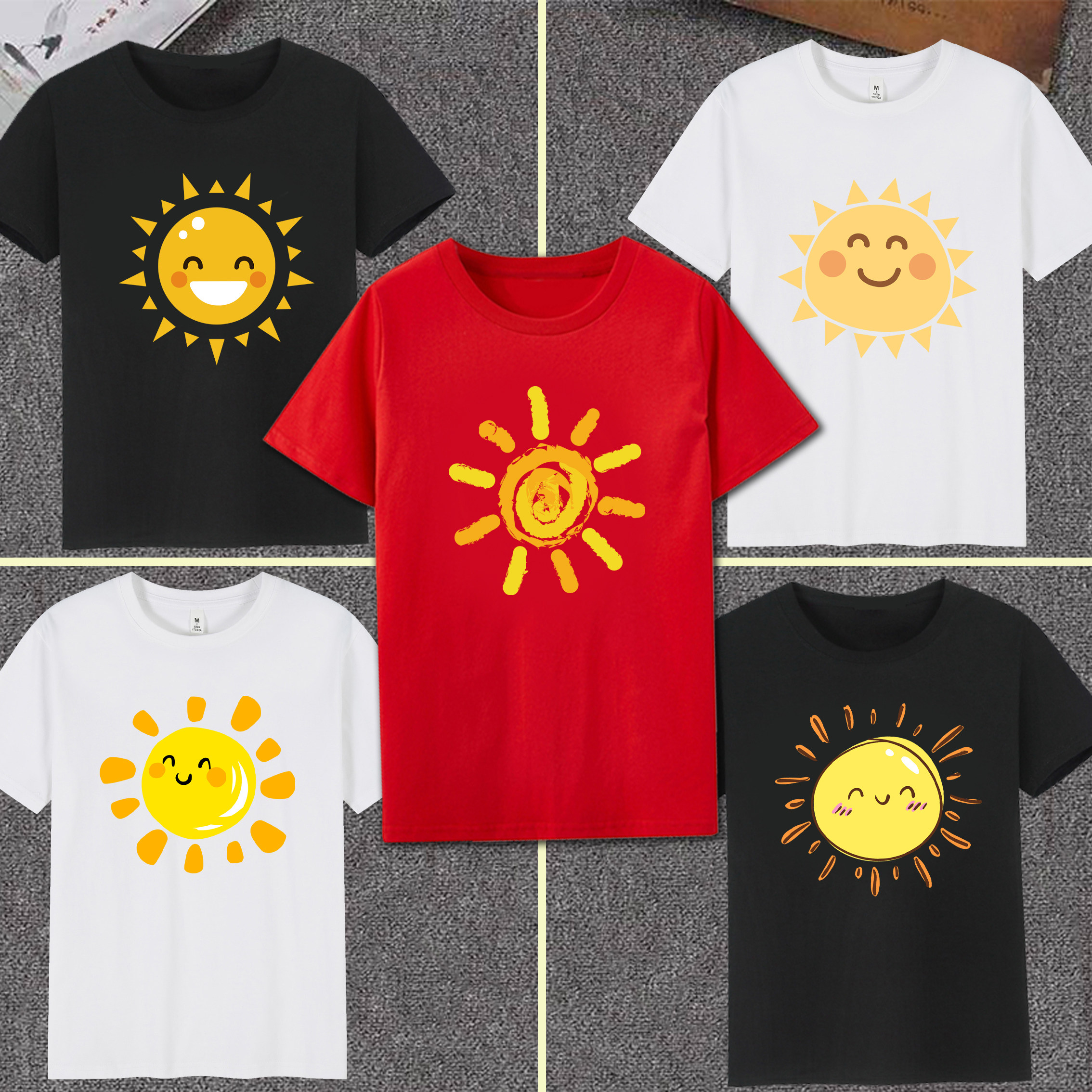 简约图案太阳印花夏季纯棉短袖t恤男女款情侣装活动节目出演班服