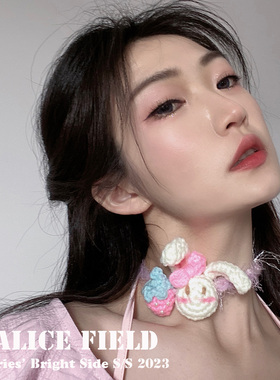 毛线choker兔子草莓原创设计手工