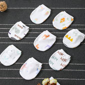 100棉初生婴儿宝宝防抓护手套四季 棉婴幼儿手套卡通 款