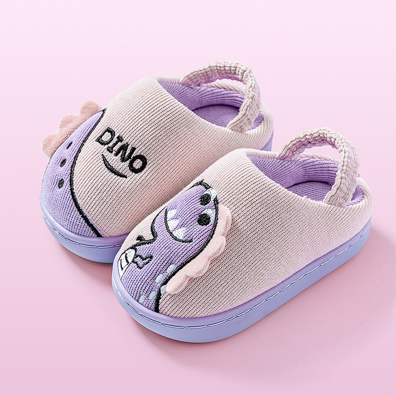 柔软保暖加厚软底宝宝松紧带卡通可爱儿童棉拖鞋冬季男童恐龙居家