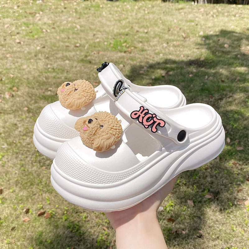可爱狗洞洞鞋女夏外穿包头拖沙滩