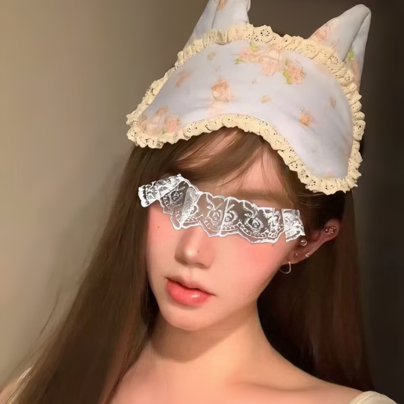 可爱猫耳少女感日系蕾丝花边眼罩
