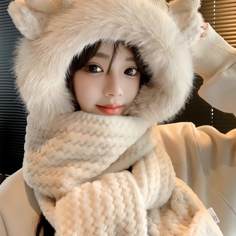 可爱帽子围巾手套一体加厚保暖