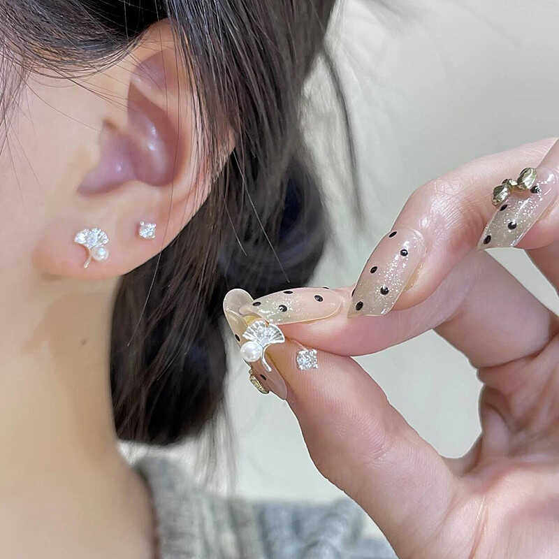 s925银针耳饰银杏叶珍珠耳钉四件套小众设计感时尚简约养耳洞耳环,饰品/流行首饰/时尚饰品新,耳钉,淘宝优惠券,粉丝福利购,淘宝优惠卷