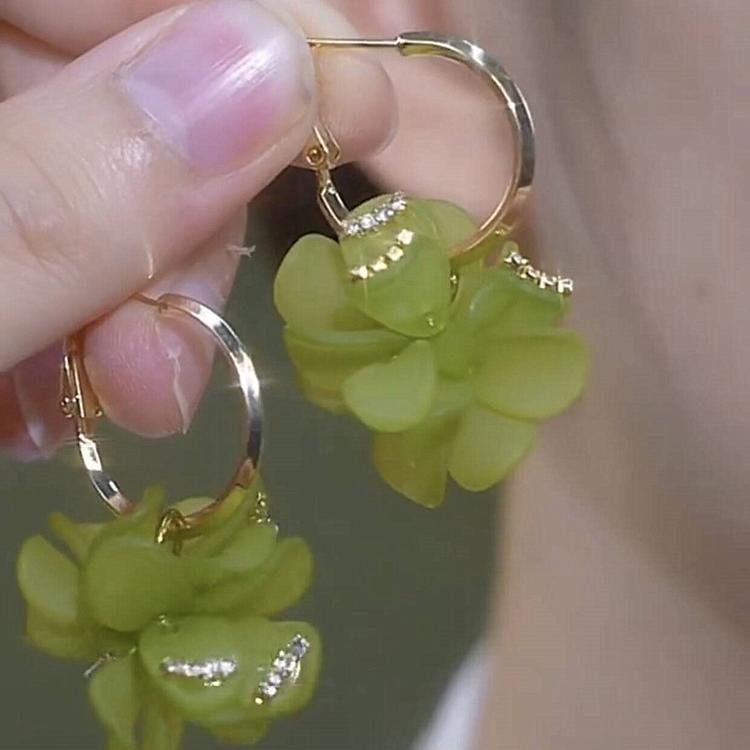 s925耳针超仙绿色花朵圈圈耳环