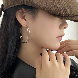 轻奢高级感双层大圆圈耳环女时尚设计夸张大气耳圈方圆脸显瘦耳饰