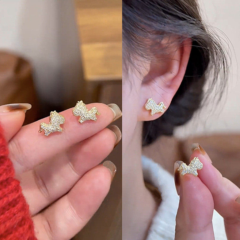 s925银针金色满钻小马耳钉轻奢高级感本命年生肖耳环马到成功耳饰,饰品/流行首饰/时尚饰品新,耳环,淘宝优惠券,粉丝福利购,淘宝优惠卷