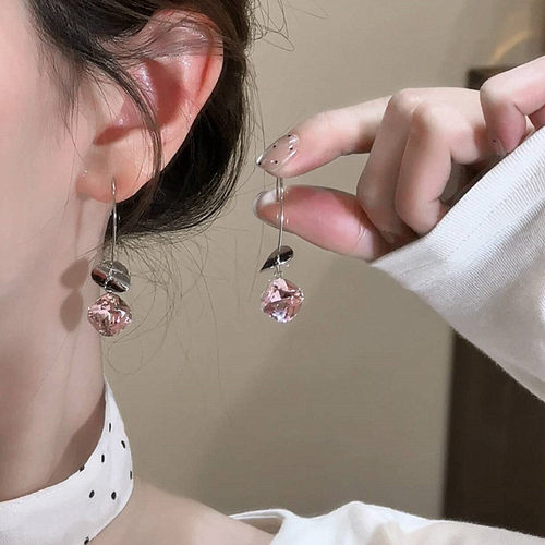 法式复古高级感流苏几何水晶耳环