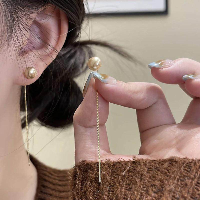 s925银针耳饰香槟色珍珠耳线女小众设计感简约气质百搭显脸瘦耳环,饰品/流行首饰/时尚饰品新,耳线,淘宝优惠券,粉丝福利购,淘宝优惠卷
