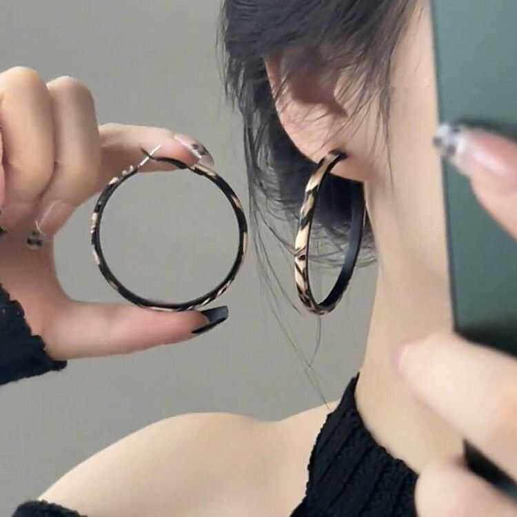 欧美夸张豹纹圈圈耳环2024新款