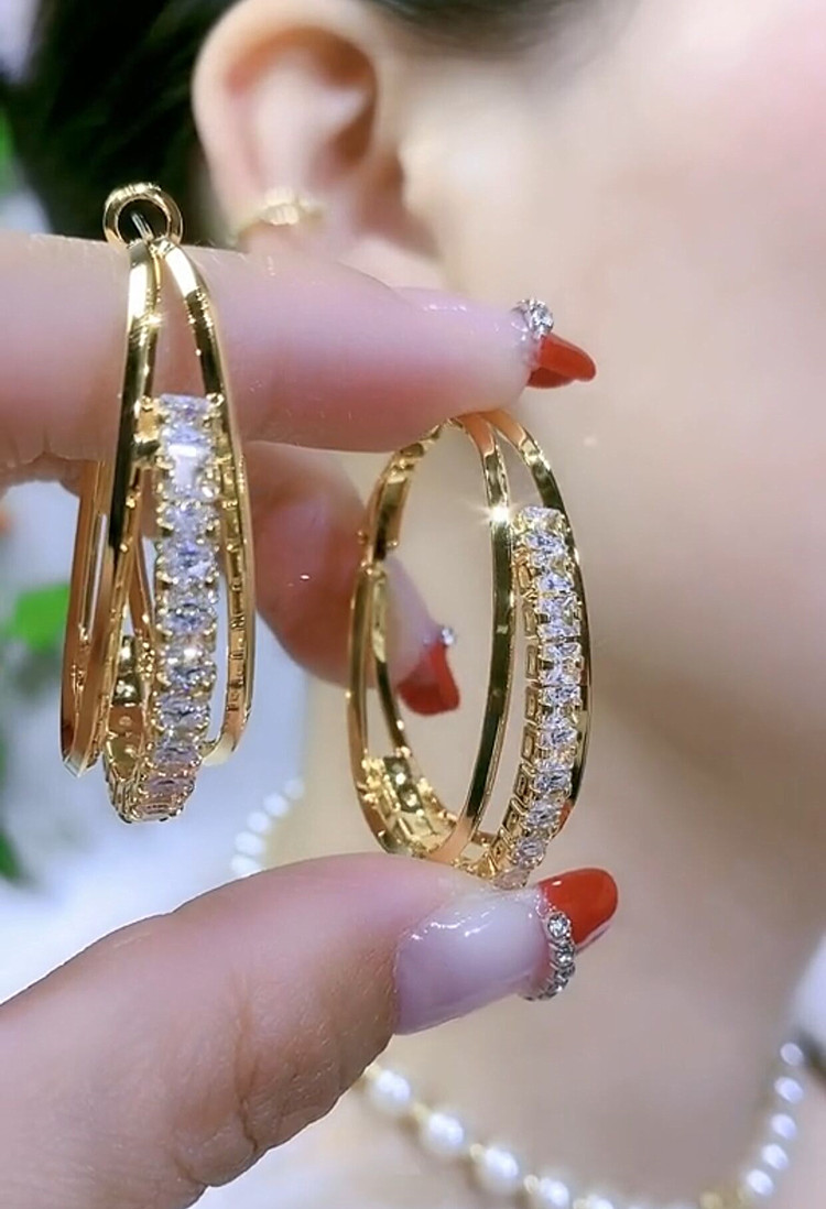 高级感锆石圈圈耳环耳圈女2023年新款潮轻奢气质百搭圆脸显瘦耳饰 - 花落知多少饰品出品