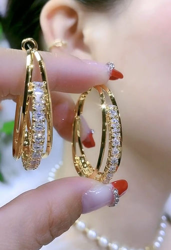 高级感锆耳圈耳环圆脸显瘦耳饰