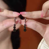 气质耳饰 精致耳扣时尚 轻奢感超闪灰黑色锆石水滴耳环2024新款 爆款