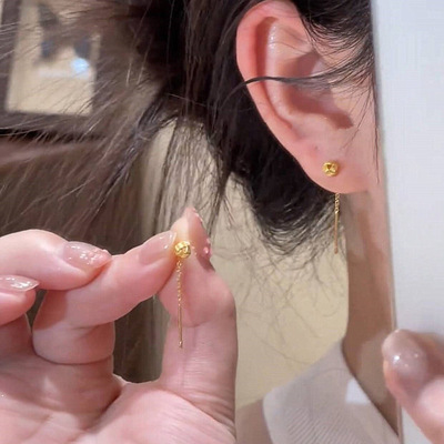 s925银针金色如意同心结流苏耳线