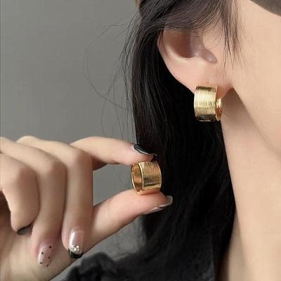 复古拉丝金色宽边耳扣女