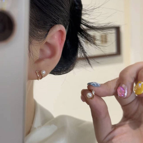 s925银针玫瑰金珍珠锆石耳钉