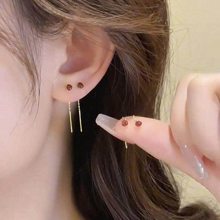 s925银针耳饰红色相思豆流苏耳线四件套轻奢气质高级精致百搭耳环,饰品/流行首饰/时尚饰品新,耳线,淘宝优惠券,粉丝福利购,淘宝优惠卷