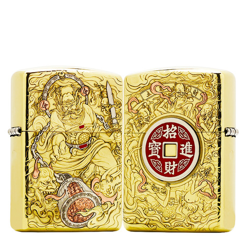 zippo正品打火机 破发者新品纯铜盔甲伏魔帝君—钟馗