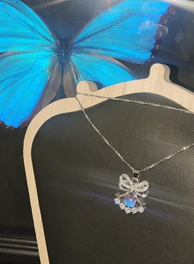 925银项链女时尚百搭蝴蝶结吊坠高级感轻奢锁骨链圣诞礼物