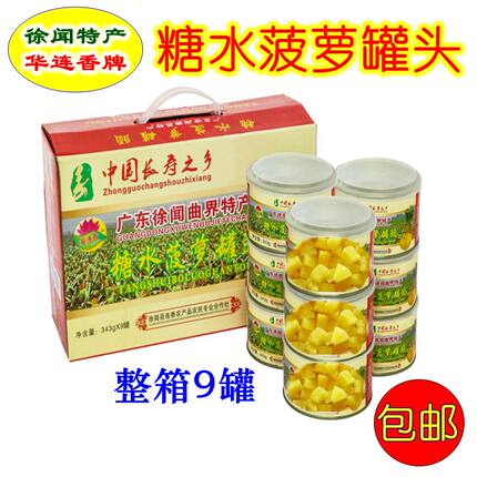 糖水菠萝罐头343g*9整箱湛江徐闻水果罐头菠萝披萨商用烘焙小罐