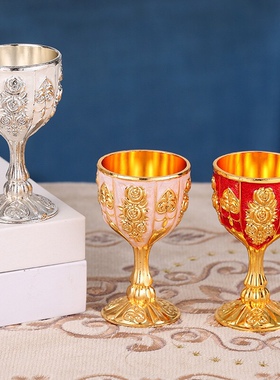 高档家用白酒杯子一口复古高颜值创意个性防摔鸡尾酒杯子摆件金属