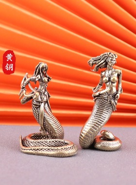 纯黄铜美杜莎摆件古希腊蛇女工艺品家居办公室桌面摆件跨境游戏